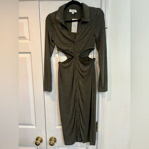 MARBLE Dark Olive Long Sleeve Cut-Out Dress